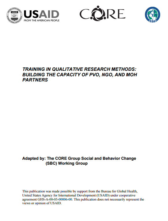 Télécharger la ressource : Formation aux méthodes de recherche qualitative : Renforcement des capacités des partenaires des OVP, des ONG et du ministère de la Santé
