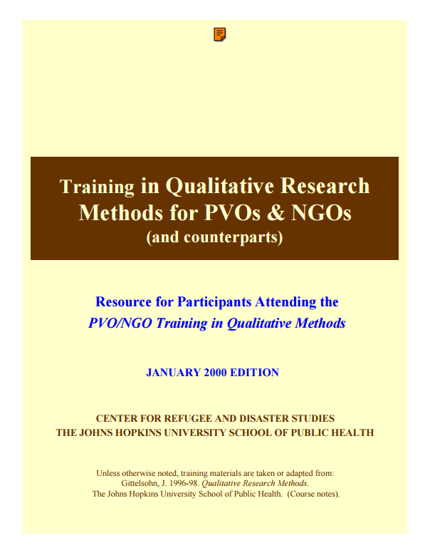 Download Resource: Training in Qualitative Research Methods for PVOs & NGOs 