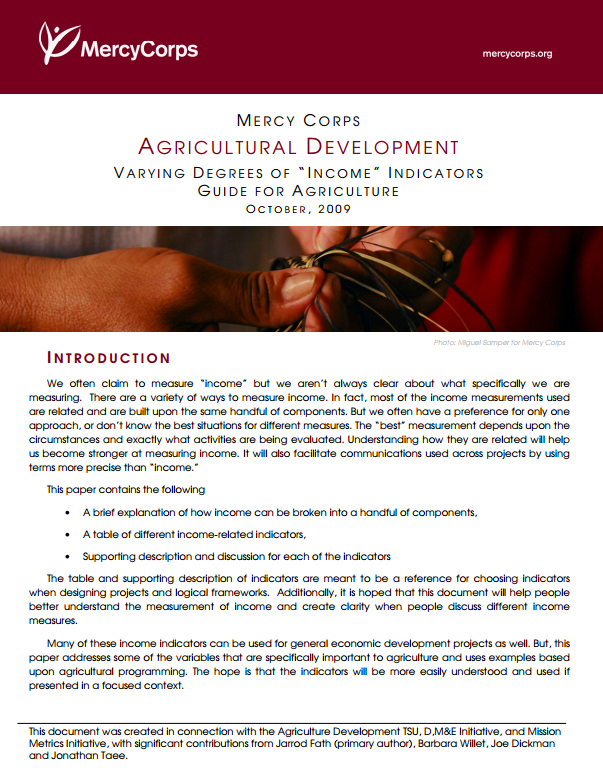 Download Resource: Varying Degrees of "Income" Indicators Guide for Agriculture