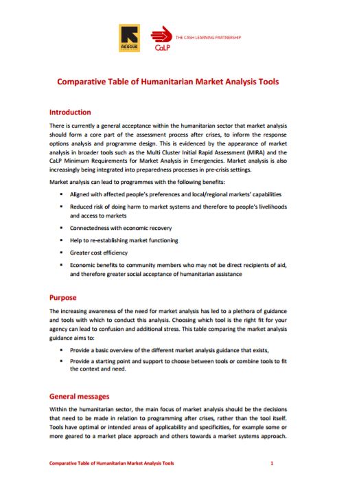 Download Resource: Comparative Table of Humanitarian Market Analysis Tools