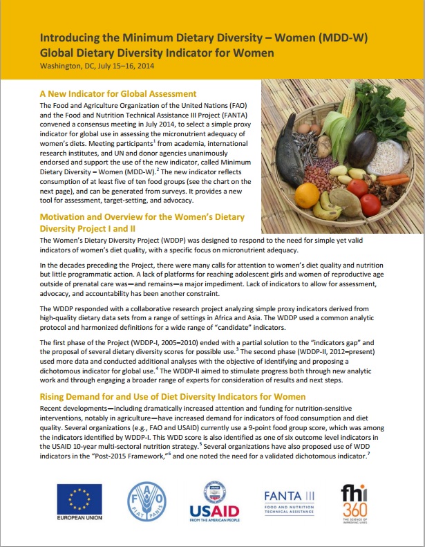 Télécharger la ressource : Présentation de l'indicateur de diversité alimentaire mondiale pour les femmes (MDD-W)