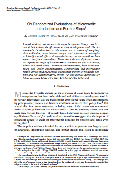 Download Resource: Six Randomized Evaluations of Microcredit: Introduction and Further Steps