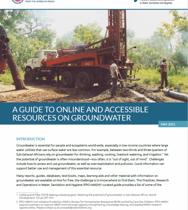 Cover page of PRO-WASH Guide to Resources on Groundwater