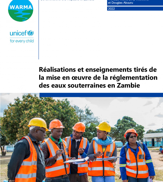 Page de couverture du rapport de Réalisations et Enseignements Tirés de la Mise enOœuvre de la Réglementation des Eaux Souterraines en Zambie