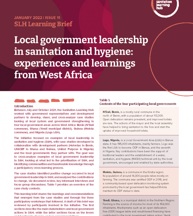 Cover-page for Local Government Leadership in Sanitation and Hygiene: Experiences and Learnings from West Africa