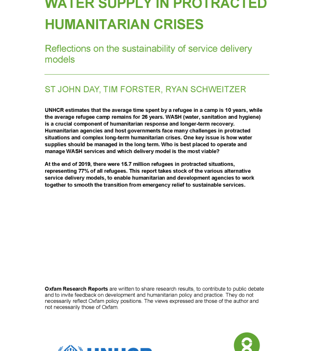 Cover page for Water Supply in Protracted Humanitarian Crisis