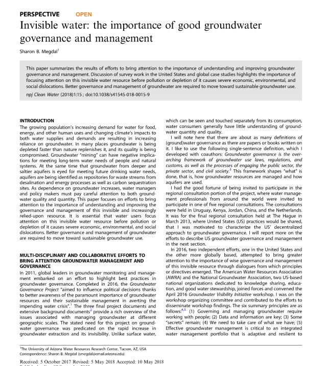 Cover page for Invisible Water: The Importance of Good Groundwater Governance and Management