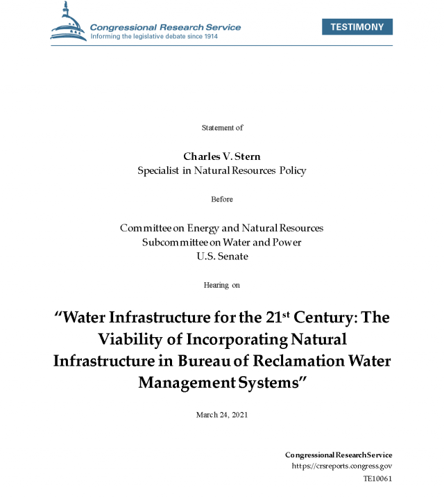 Cover page for water infrastructure for the 21st century