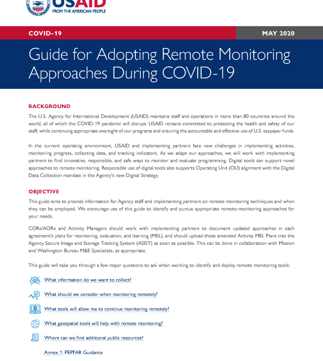 Cover Page for Guide for Adopting Remote Monitoring Approaches During COVID-19