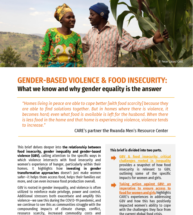 Cover page for Gender-Based Violence and Food Insecurity: What we know and why gender equality is the answer