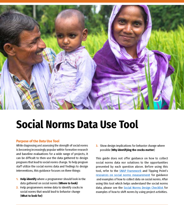Cover page for Social Norm Data Use Tool