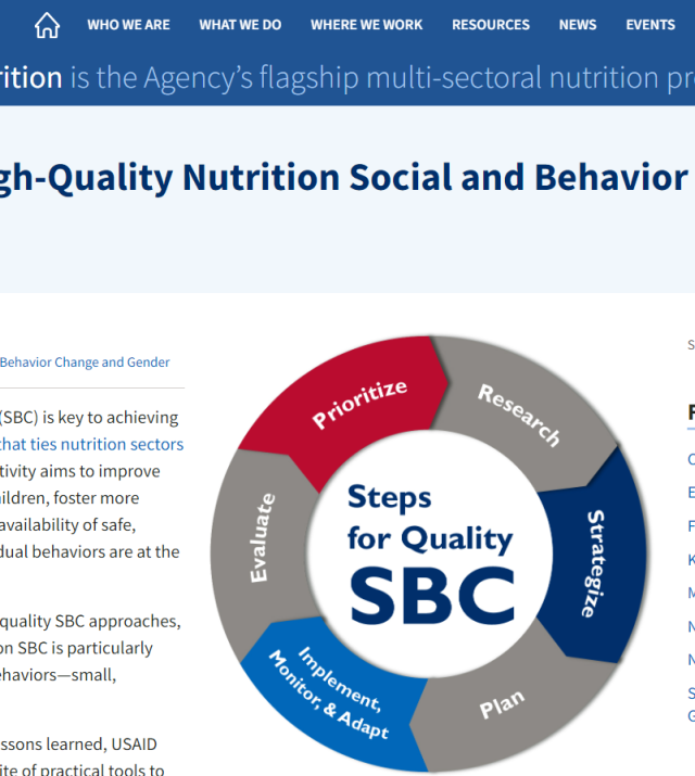Screenshot of the Tools for High-Quality Nutrition Social and Behavior Change Programming website