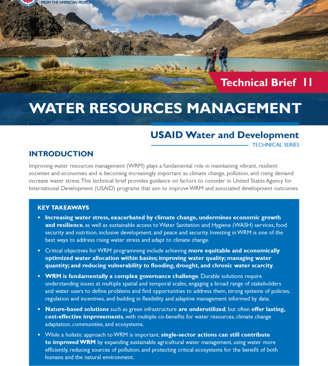 Cover page for Water Resources Management: USAID Water and Development Series