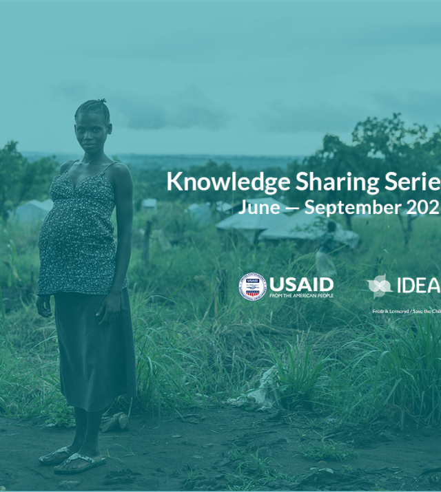 Hero image for the Knowledge Sharing Series 2022 featuring a pregnant woman standing in front of a camp setting.