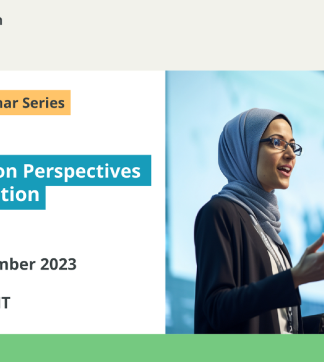 Promotional graphic for MENA Region Perspectives on Localization featuring a woman wearing a headscarf speaking at a conference.
