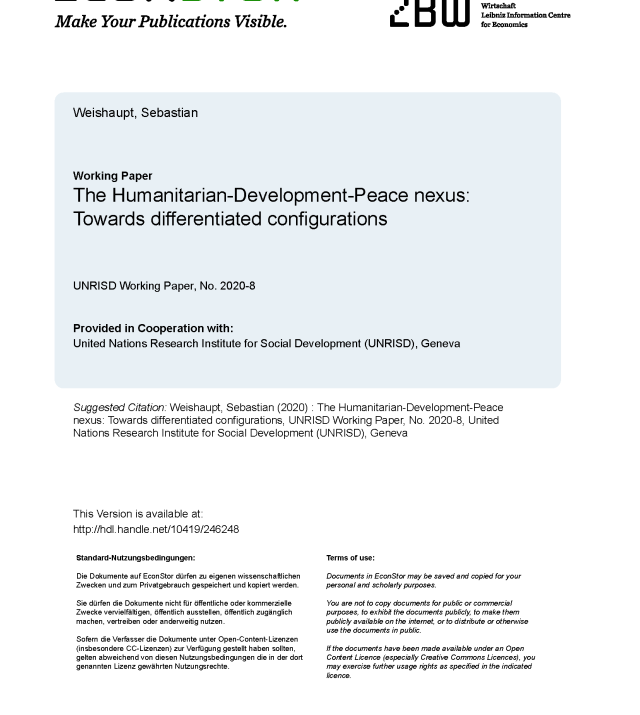 Cover page for The Humanitarian-Development-Peace Nexus: Towards Differentiated Configurations