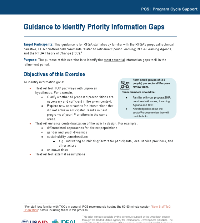 Cover page for Guidance to Identify Priority Information Gaps