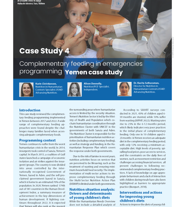 Cover page for Complementary Feeding in Emergency Programming: Yemen Case Study