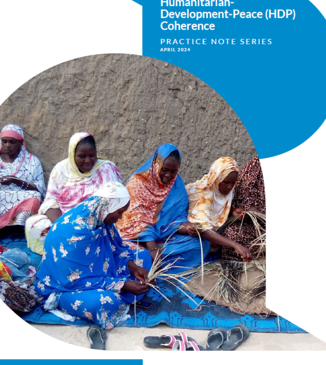 The cover sheet of the HDP Coherence Practice Note Series: Mali practice note. It includes the title, the USAID and IDEAL logos, and an image of five women sitting together.