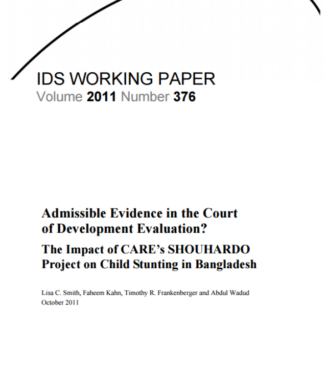 Download Resource: Admissible Evidence in the Court of Development Evaluation? The Impact of CARE’s SHOUHARDO Project on Child Stunting in Bangladesh