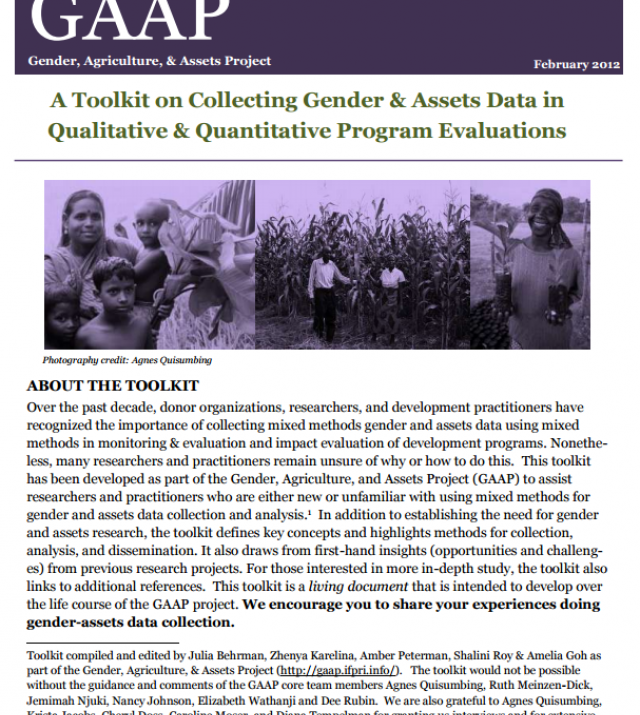Download Resource: GAAP Gender, Agriculture, & Assets Project: A Toolkit on Collecting Gender & Assets Data in Qualitative & Quantitative Program Evaluations