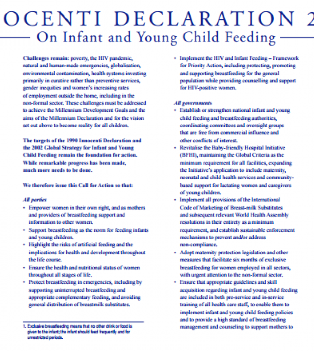 Download Resource: Innocent Declaration 2005 on Infant and Young Child Feeding
