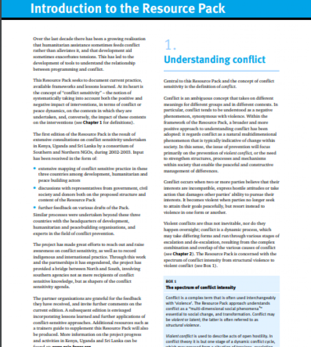 Download Resource: Conflict-sensitive approaches to development, humanitarian assistance and peacebuilding: A resource pack