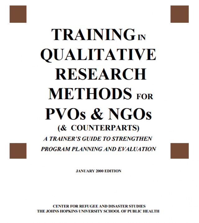 Download Resource: Training in Qualitative Research Methods for PVOs/NGOs (& Counterparts): A Trainer’s Guide to Strengthen Program Planning and Evaluation