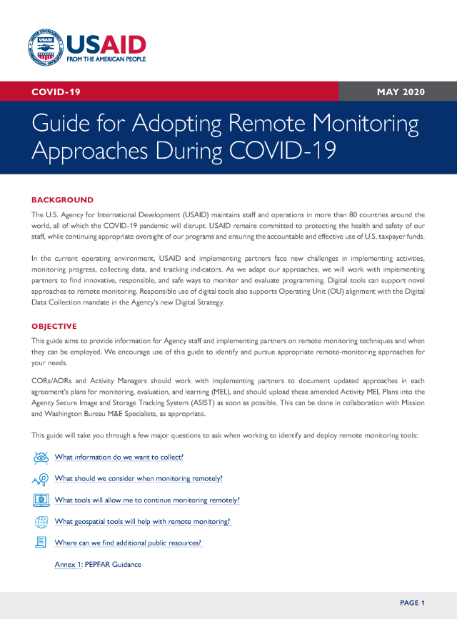 Cover Page for Guide for Adopting Remote Monitoring Approaches During COVID-19