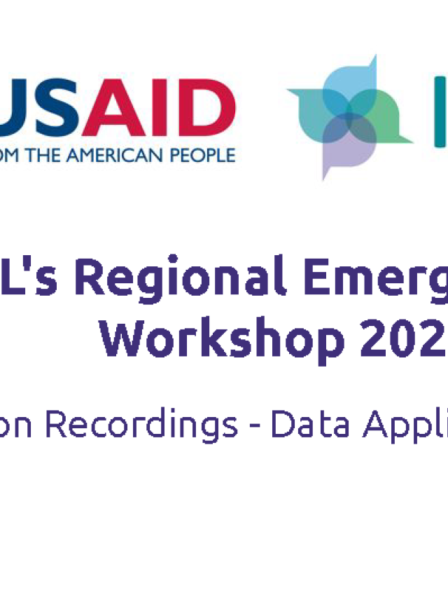 Graphique promotionnel avec les logos USAID et IDEAL avec texte Enregistrements de session 2022 de l'atelier régional de S&E d'urgence d'IDEAL - Application et utilisation des données
