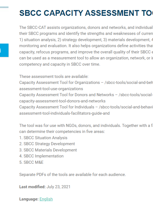 Capture d'écran du site Web des outils d'évaluation des capacités du CSC
