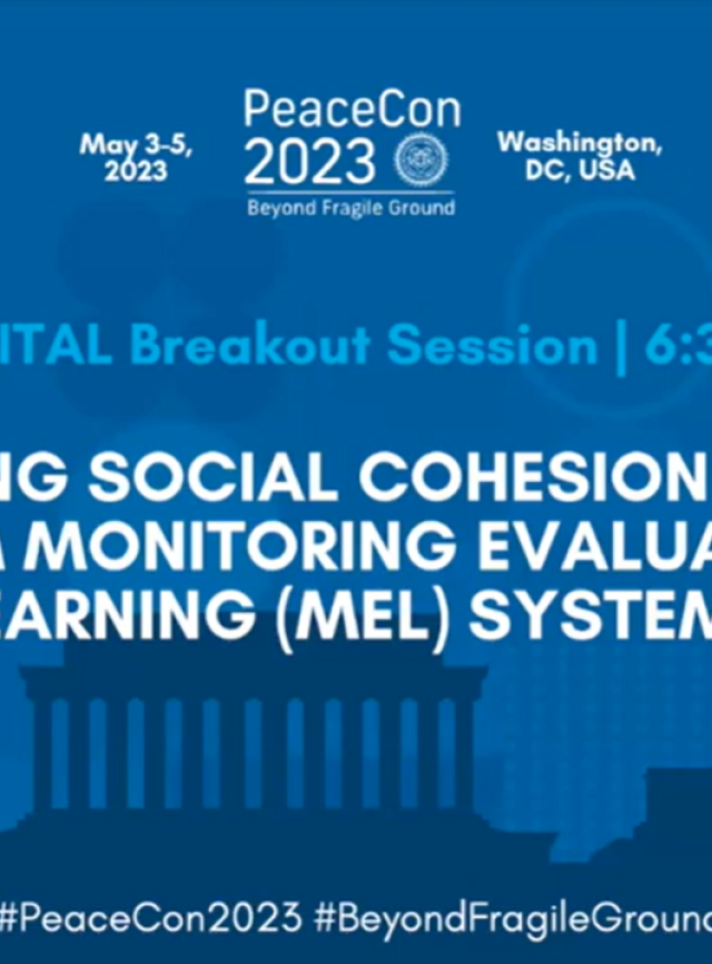 Capture d'écran de la diapositive d'ouverture pour l'intégration des outils de cohésion sociale dans les systèmes de suivi, d'évaluation et d'apprentissage des programmes