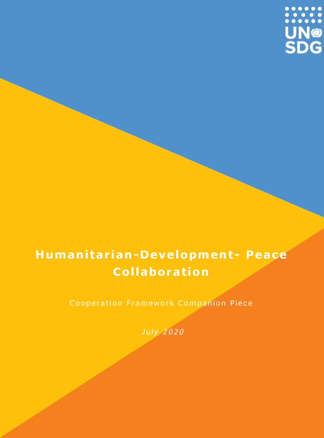 Page de couverture de la pièce d'accompagnement du cadre de coopération pour la collaboration entre l'aide humanitaire, le développement et la paix