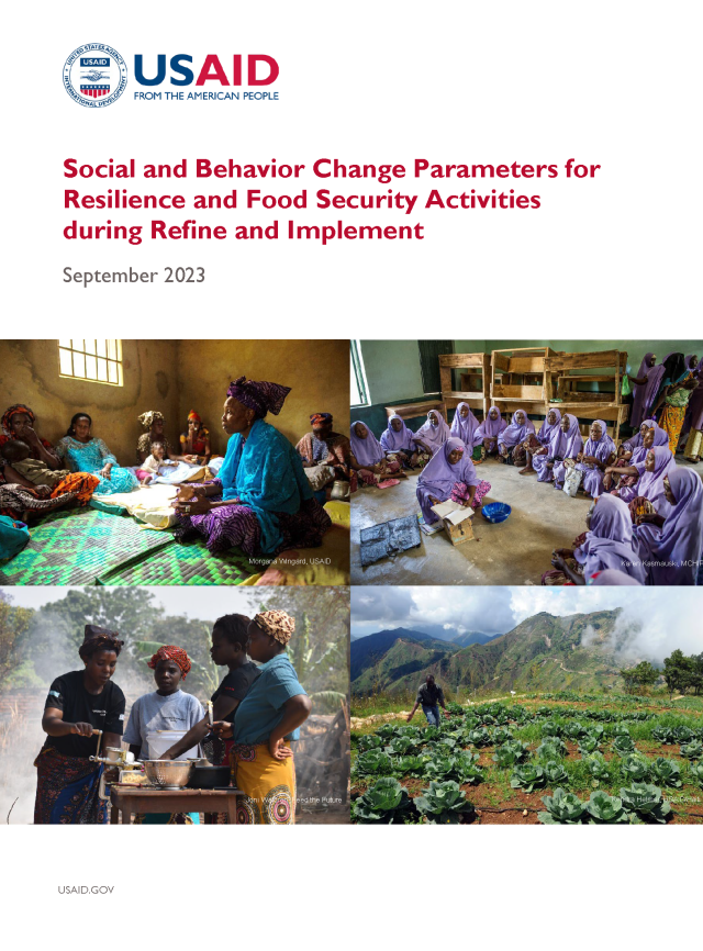 Page de couverture pour les paramètres de changement social et comportemental pour les activités de résilience et de sécurité alimentaire pendant l'affinement et la mise en œuvre