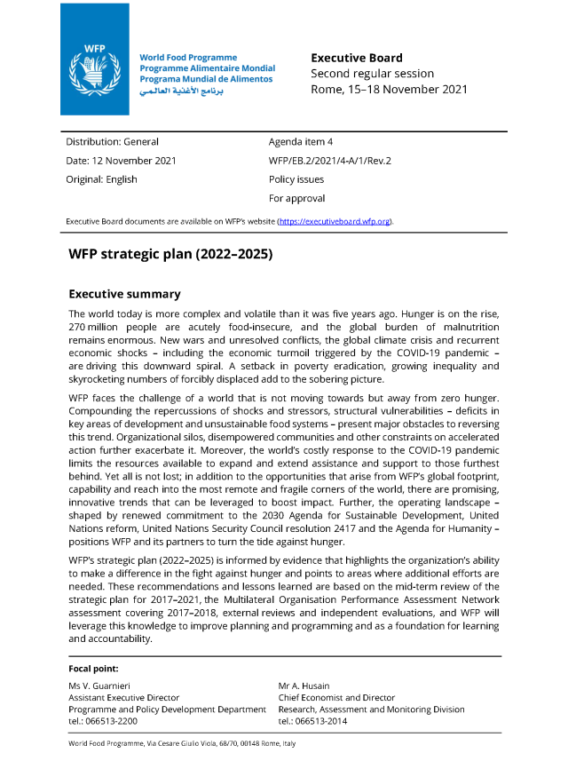 Page de couverture du Plan stratégique du Programme alimentaire mondial (2022-2025)