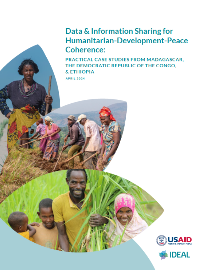 Vignette de la page de couverture du rapport : Partage de données et d'informations pour la cohérence entre l'action humanitaire, le développement et la paix : études de cas pratiques de Madagascar, de la République démocratique du Congo et de l'Éthiopie