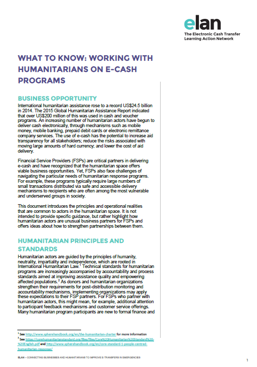 Télécharger la ressource : Ce qu'il faut savoir : Travailler avec les humanitaires sur les programmes E-Cash